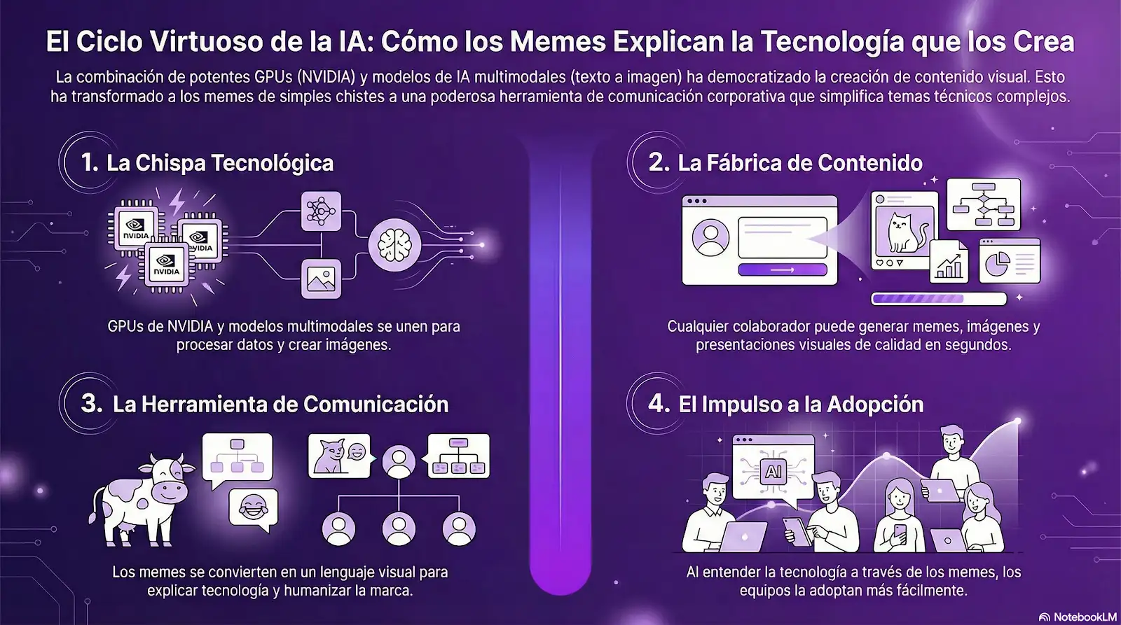 Infografía: El Ciclo Virtuoso de la IA — Cómo los memes explican la tecnología que los crea