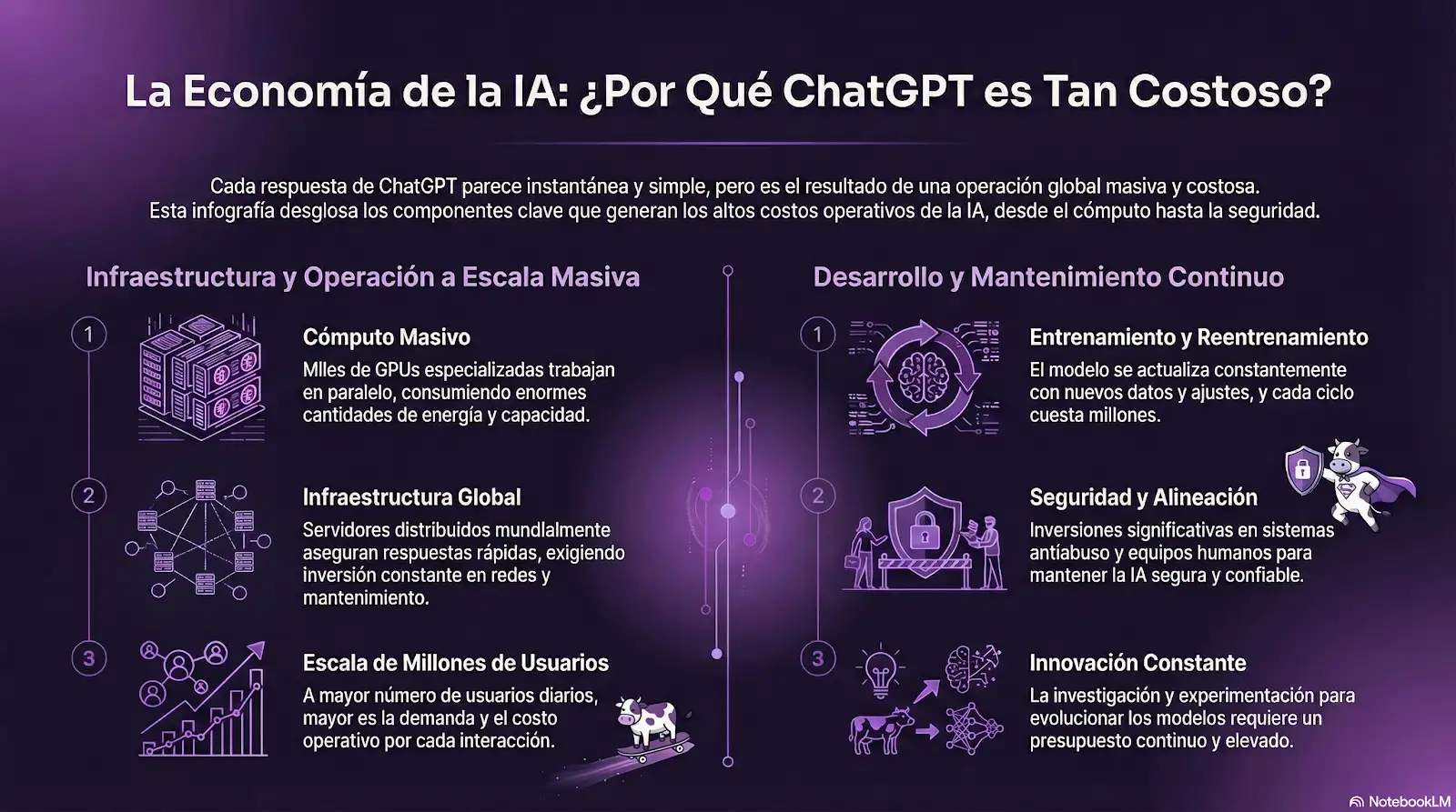 Infografía: La Economía de la IA — ¿Por qué ChatGPT es tan costoso? Infraestructura masiva, desarrollo continuo y seguridad
